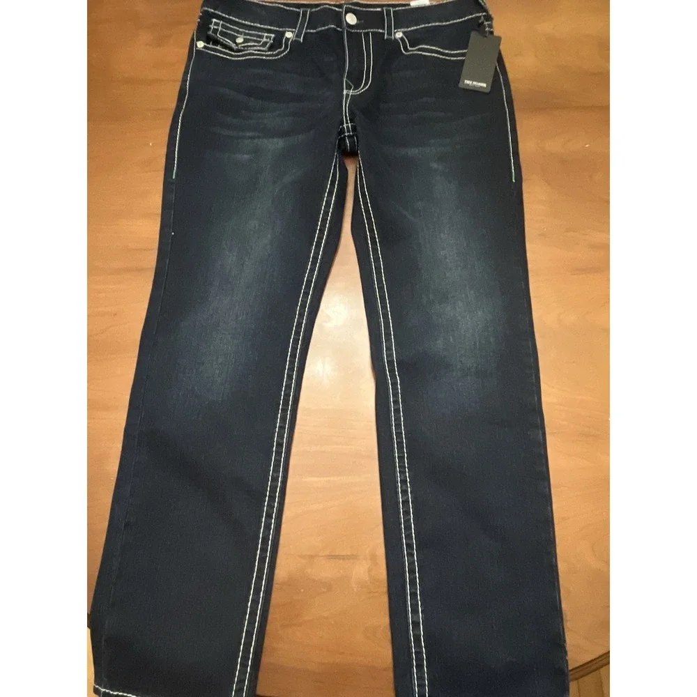 True Religion Men's Geno Relaxed Slim Blue Dark Wash Denim Jeans 36x32